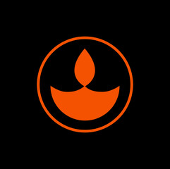 Orange diya with circle icon. diya vector icon.
