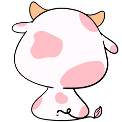 Cute doodle pink cow poses baby shower with Sit with your back turned.