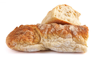 Cut in half Swabian baguette isolated on white background.