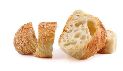 Sliced Swabian baguette isolated on white background.