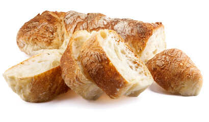 Sliced Swabian baguette isolated on white background. Fresh baguette.