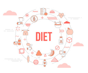 diet plan concept with icon set template banner and circle round shape
