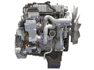 Car Engine 3D rendering on white background