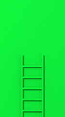 Green staircase on green background. Staircase stands vertically near wall. Way to success concept. Vertical image. 3d image. 3D rendering.