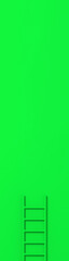 Green staircase on green background. Staircase stands vertically near wall. Way to success concept. Vertical banner for insertion into site. Place for text cope space. 3d image. 3D rendering.