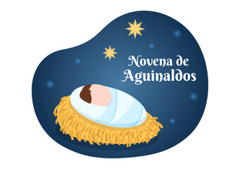 Novena De Aguinaldos Holiday Tradition in Colombia for Families to Get Together at Christmas in Flat Cartoon Hand Drawn Templates Illustration