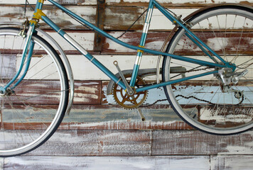 Antique old bicycle on the wall