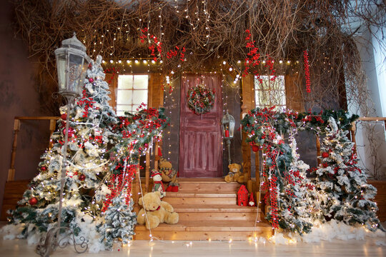Room decorated for Christmas or new year.