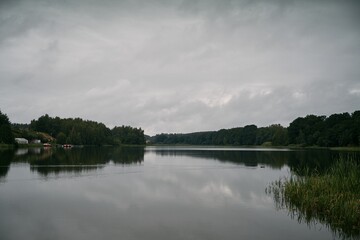 Beautiful lake landscape with nice light. Natural landscape of lake in Poland