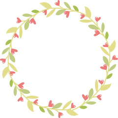 Fototapeta na wymiar cute pastel green pink valentine roses flat style wreath frame