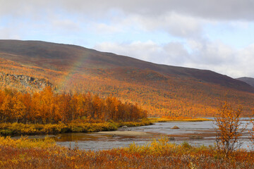 Rainbow in abisko national park in autumn