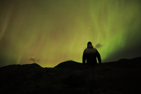 Silhouette In Northen Lights, Swedish Lapland