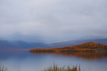 Fog over the lake in autumn (Sweden)