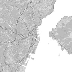 Map of Kagoshima city. Urban black and white poster. Road map with metropolitan city area view.