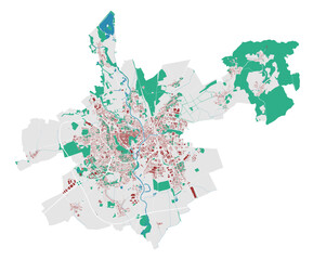 Brno map. Detailed map of Brno city administrative area. Cityscape urban panorama. Outline map with buildings, water, forest.