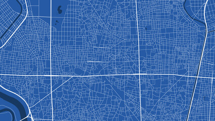 Detailed map poster of Adachi city, linear print map. Blue skyline urban panorama. Decorative graphic tourist map of Adachi territory.