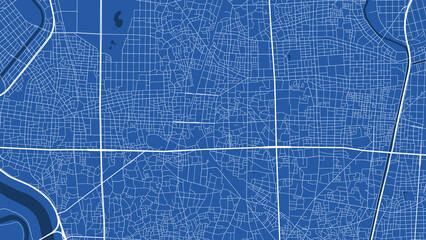 Detailed map poster of Adachi city, linear print map. Blue skyline urban panorama. Decorative graphic tourist map of Adachi territory.