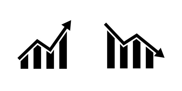 Growing bar graph increase and decrease flat icon isolated on a white background. Vector illustration.