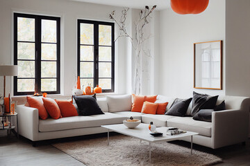 Obraz premium Contemporary living room in autumn colours, digital art