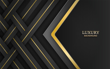 Luxury black background vector overlap layer combine with golden line elements. Vector Illustration