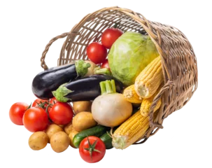 Poster Im Rahmen PNG. overturned basket with vegetables. Harvest © Nataliya Schmidt