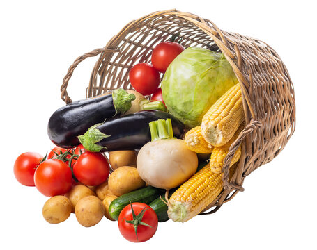 PNG. overturned basket with vegetables. Harvest