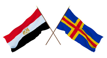 Background, 3D render for designers, illustrators. National Independence Day. Flags Egypt and Åland Islands