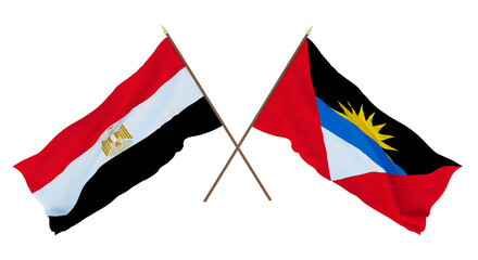 Background, 3D render for designers, illustrators. National Independence Day. Flags Egypt and Barbuda