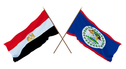 Background, 3D render for designers, illustrators. National Independence Day. Flags Egypt and Belize