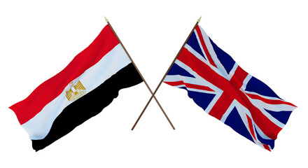 Background, 3D render for designers, illustrators. National Independence Day. Flags Egypt and Great Britain