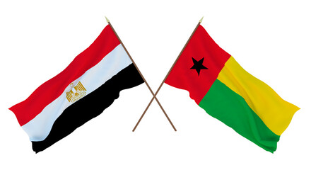 Background, 3D render for designers, illustrators. National Independence Day. Flags Egypt and Guinea-Bissau