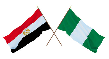 Background, 3D render for designers, illustrators. National Independence Day. Flags Egypt and Nigeria