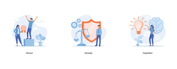 Fototapeta premium Moral principles abstract concept, Justice and balance, filled with ideas of thought and analysis, set flat vector modern illustration