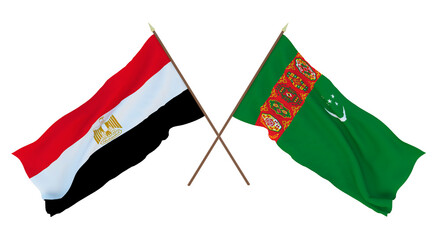 Background, 3D render for designers, illustrators. National Independence Day. Flags Egypt and Turkmenistan