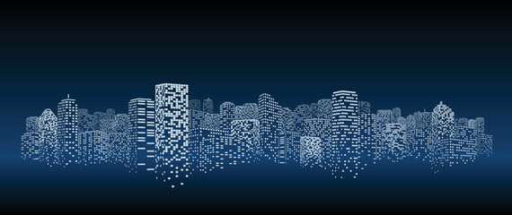 Building at night. A city full of skyscrapers. Symbol of the smart community of the future. © cofficevit