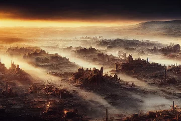 Keuken spatwand met foto verloren beschaving toekomstige dystopische landschap 3d illustratie © เอกสิทธิ์ นูนทะธรรม