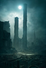 lost civilization future dystopian landscape 3d illustration