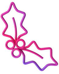 Christmas line art. Christmas leaf. 3D illustration.