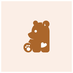 Cute Little Bear Cub Heart Logo Design