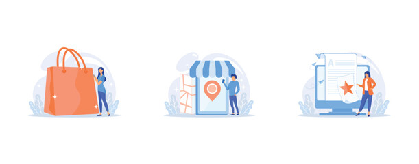 Fototapeta premium little people characters make an online schedule in the tablet, people with lightbulb puzzle, good balance between idea, time and work, set flat vector modern illustration