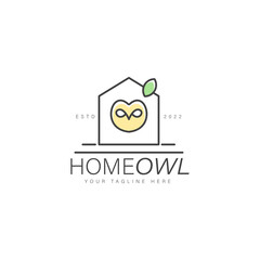 Fototapeta premium Home owl line logo design illustration icon