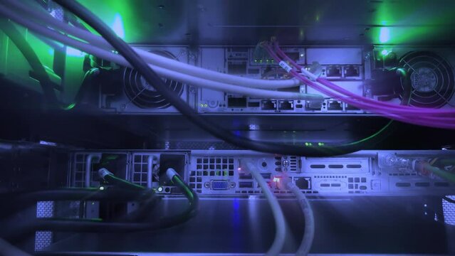 Internet Technology concept. Blue Server Rack. Supercomputer.