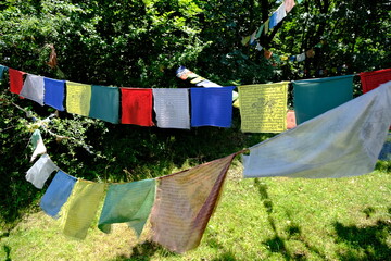 buddhist prayer flags in the sunshine