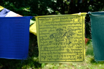 buddhist prayer flags in the sunshine