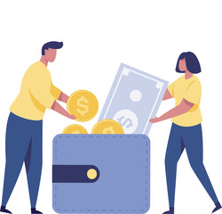 Young family saving their money. png illustration