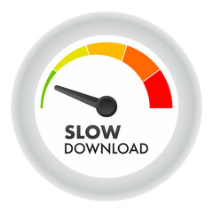 Speedometers with slow and fast download. Vector stock illustration.