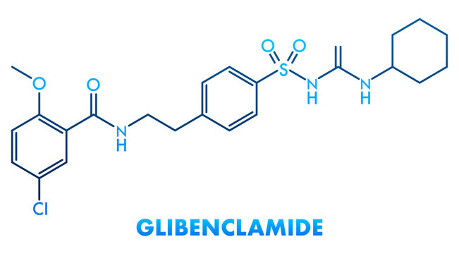 Glibenclamide concept chemical formula icon label, text font vector illustration