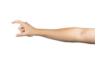 Man hand show holding something isolated on white background. Clipping path included