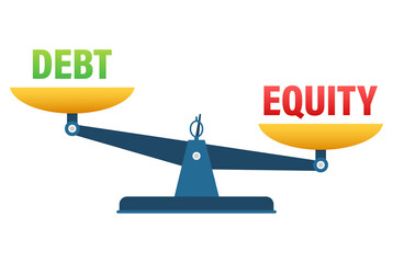 Debt and equity balance on the scale. Balance on scale. Business Concept. Vector stock illustration.