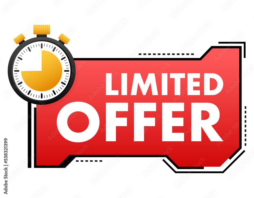 Sticker Limited Offer Labels. Alarm clock countdown logo. Limited time offer badge. Vector illustration.